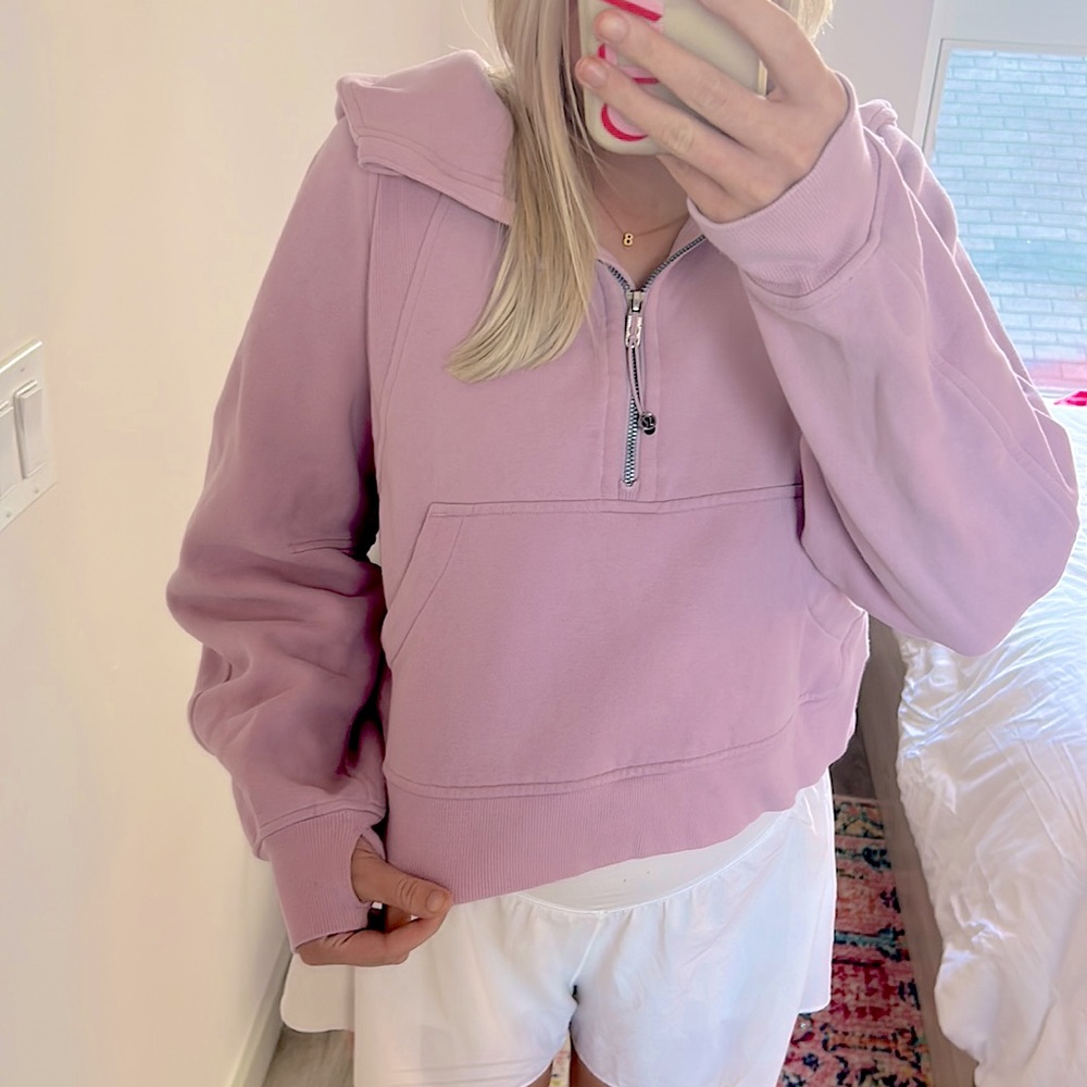 Lululemon Oversized hooded half zip scuba in pink peony